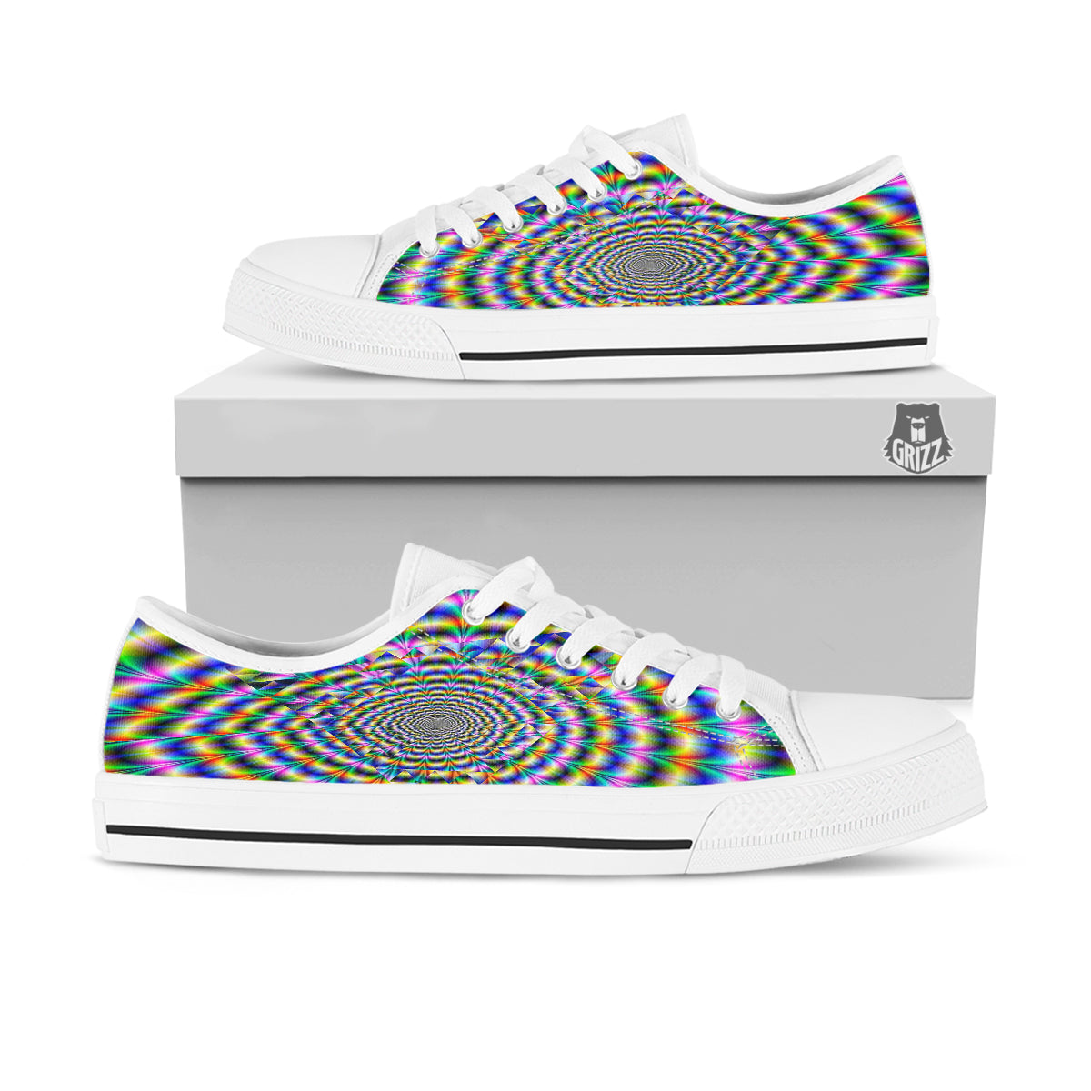 Colorful Psychedelic And Triangle Print White Low Top Shoes-grizzshop