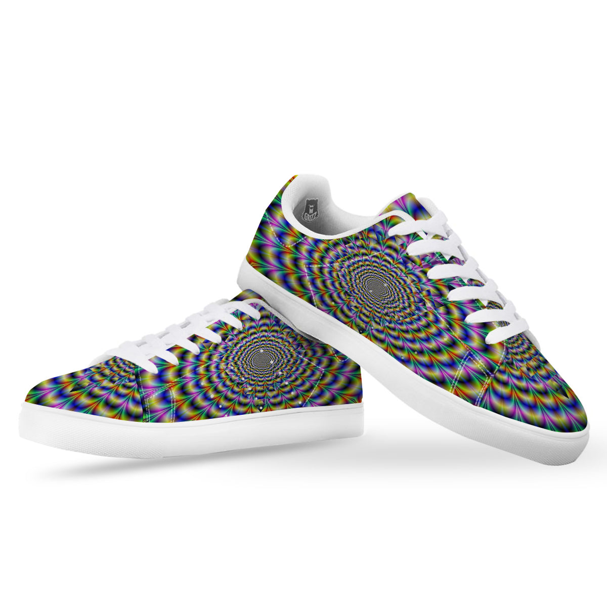 Colorful Psychedelic And Triangle Print White Low Top Sneakers-grizzshop
