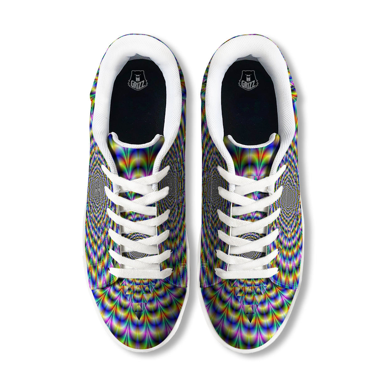 Colorful Psychedelic And Triangle Print White Low Top Sneakers-grizzshop