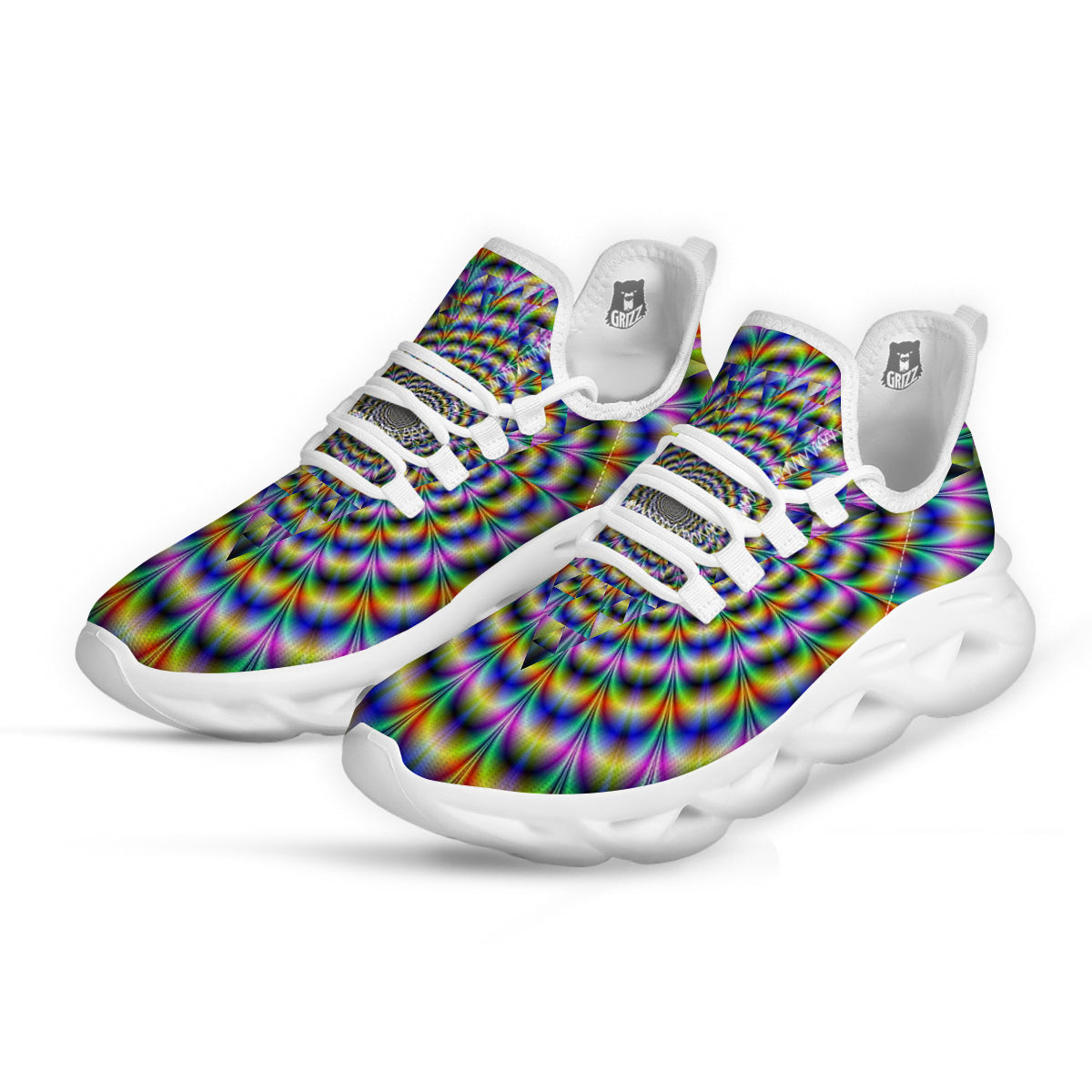Colorful Psychedelic And Triangle Print White Running Shoes-grizzshop