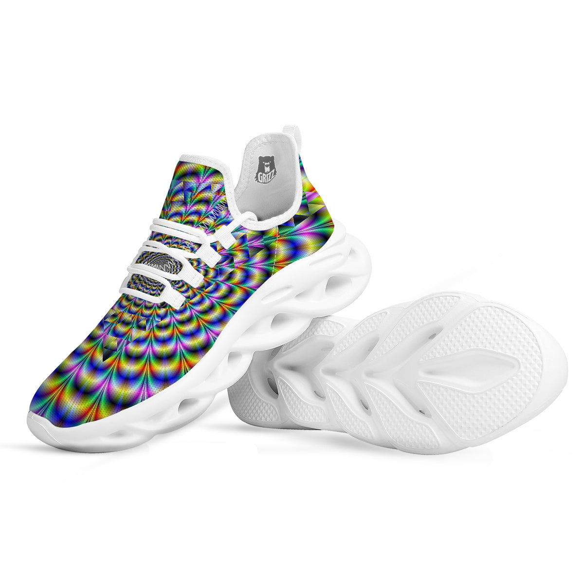 Colorful Psychedelic And Triangle Print White Running Shoes-grizzshop