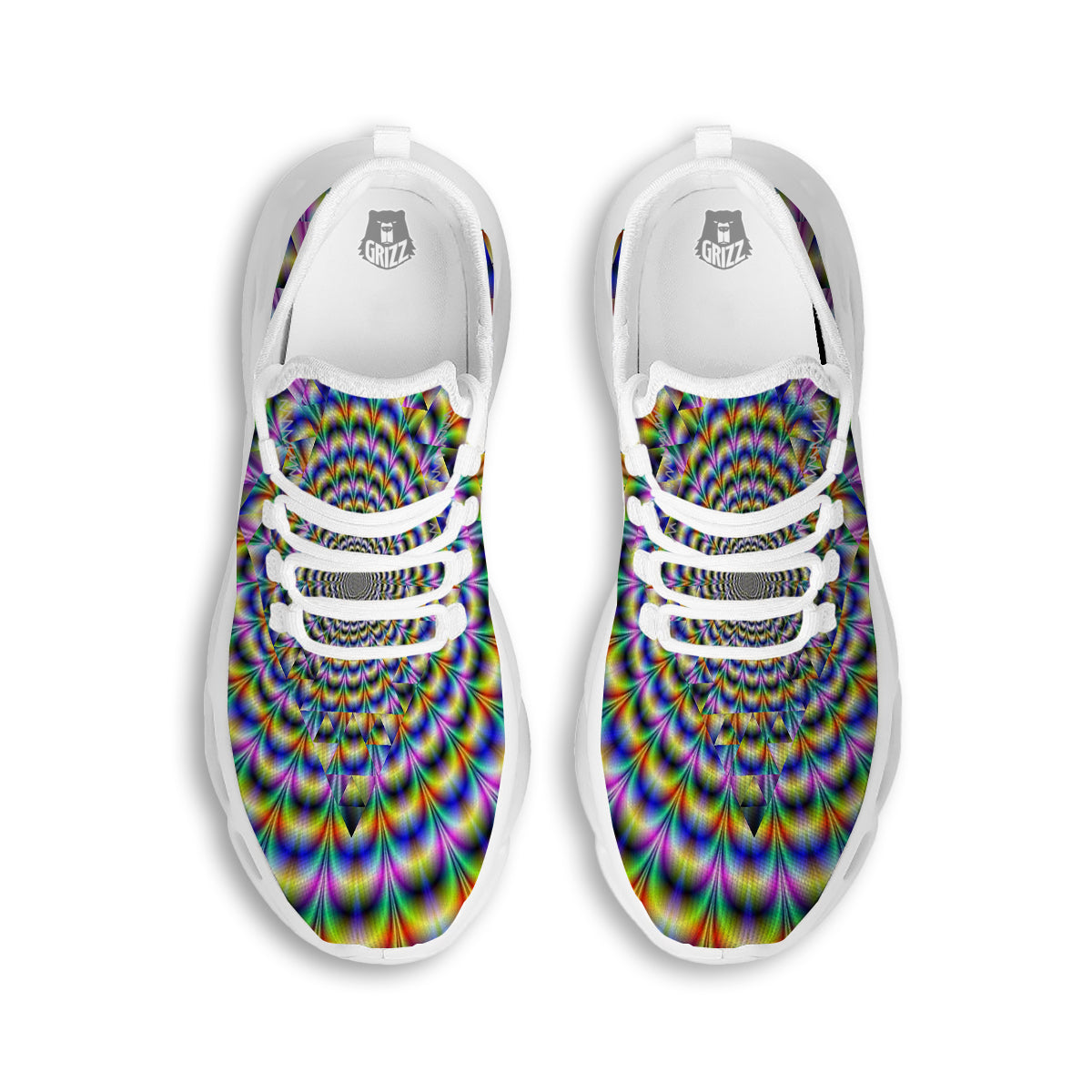 Colorful Psychedelic And Triangle Print White Running Shoes-grizzshop