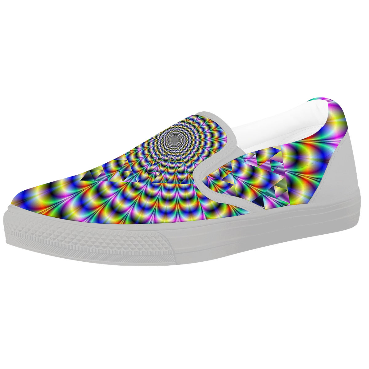 Colorful Psychedelic And Triangle Print White Slip On Shoes-grizzshop