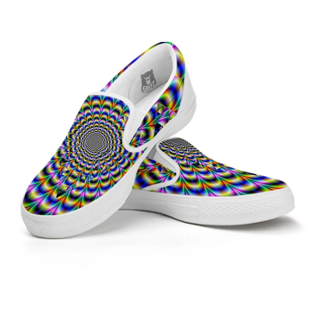 Colorful Psychedelic And Triangle Print White Slip On Shoes-grizzshop