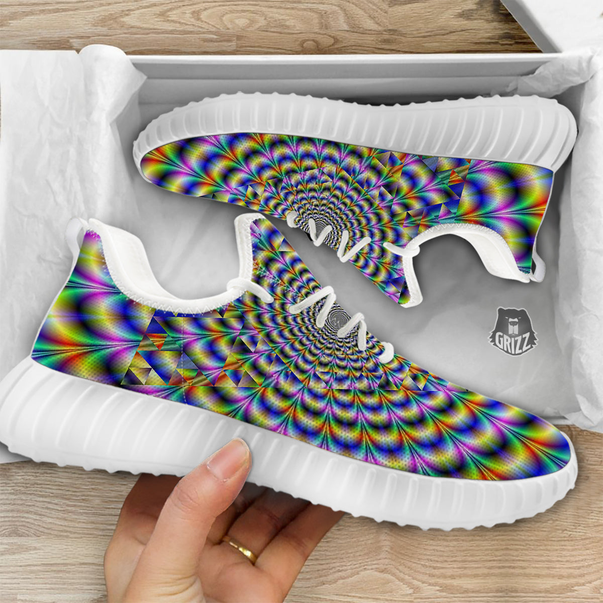 Colorful Psychedelic And Triangle Print White Walking Shoes-grizzshop