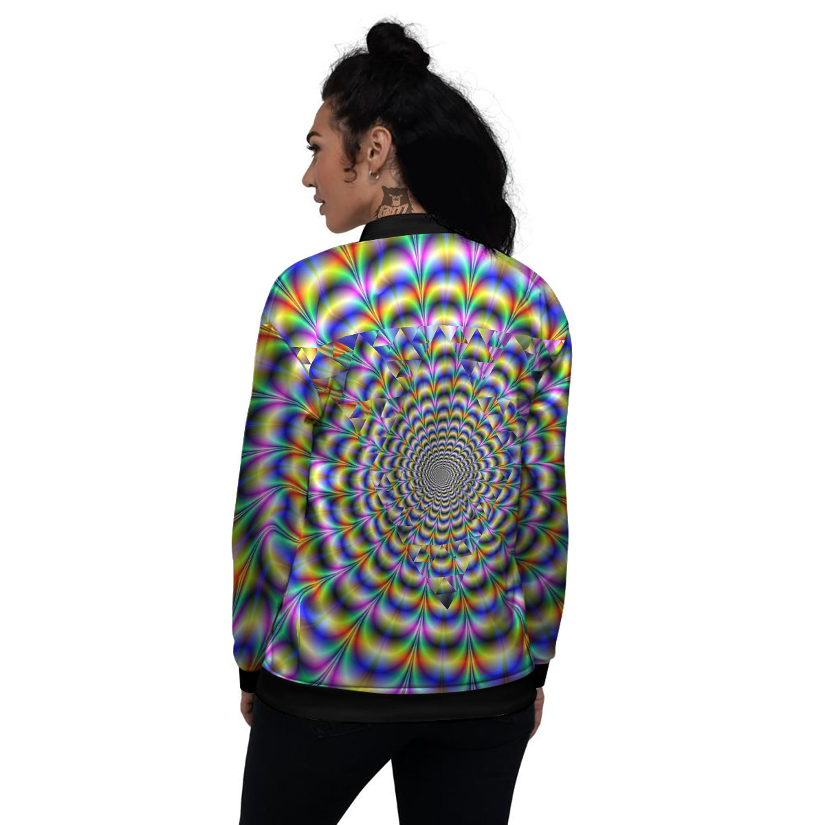 Colorful Psychedelic And Triangle Print Women's Bomber Jacket-grizzshop