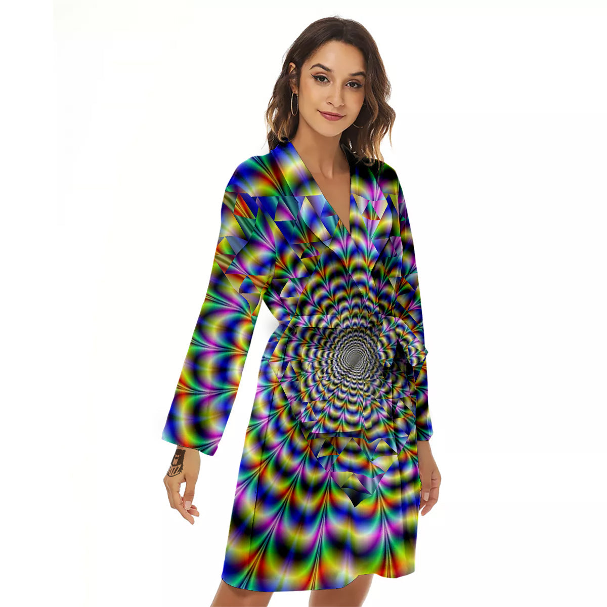 Colorful Psychedelic And Triangle Print Women's Robe-grizzshop