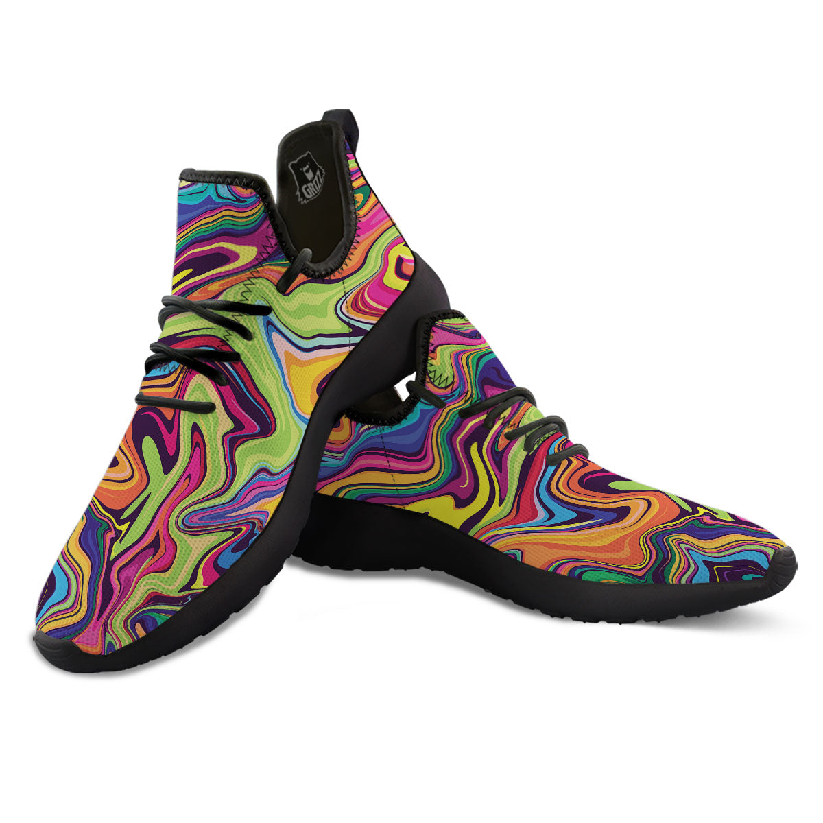 Colorful Psychedelic Print Black Athletic Shoes-grizzshop