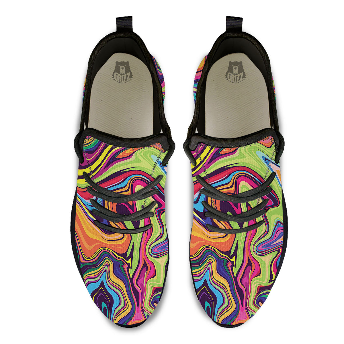 Colorful Psychedelic Print Black Athletic Shoes-grizzshop