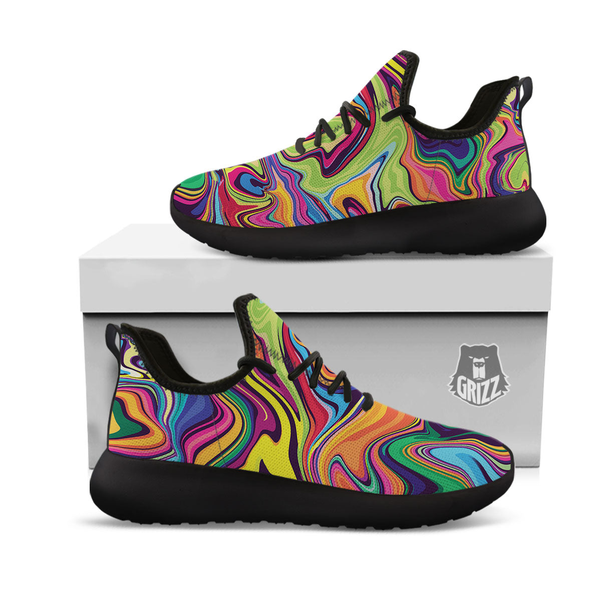 Colorful Psychedelic Print Black Athletic Shoes-grizzshop