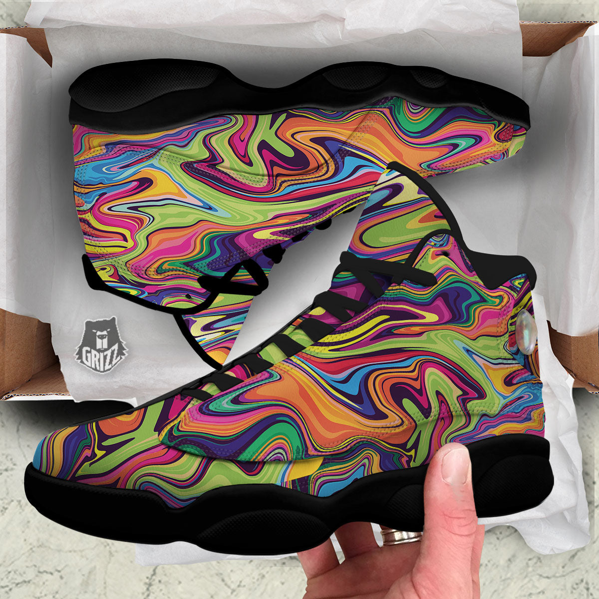 Colorful Psychedelic Print Black Basketball Shoes-grizzshop