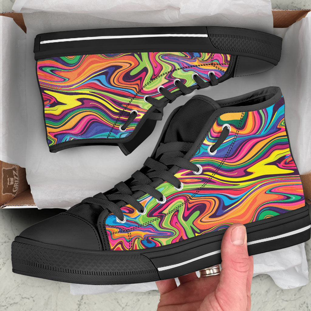 Colorful Psychedelic Print Black High Top Shoes-grizzshop