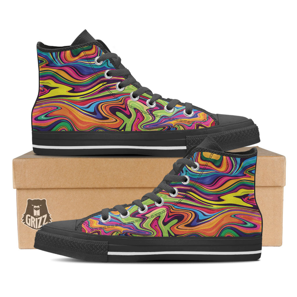 Colorful Psychedelic Print Black High Top Shoes-grizzshop
