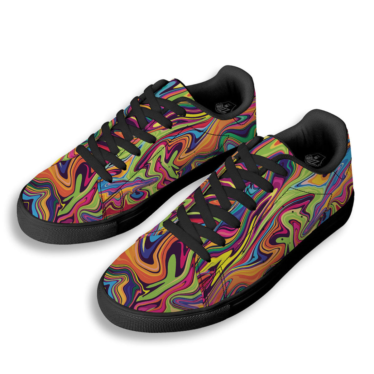 Colorful Psychedelic Print Black Low Top Sneakers-grizzshop