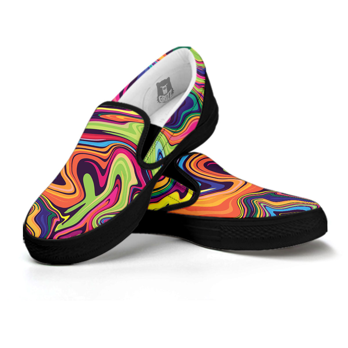 Colorful Psychedelic Print Black Slip On Shoes-grizzshop