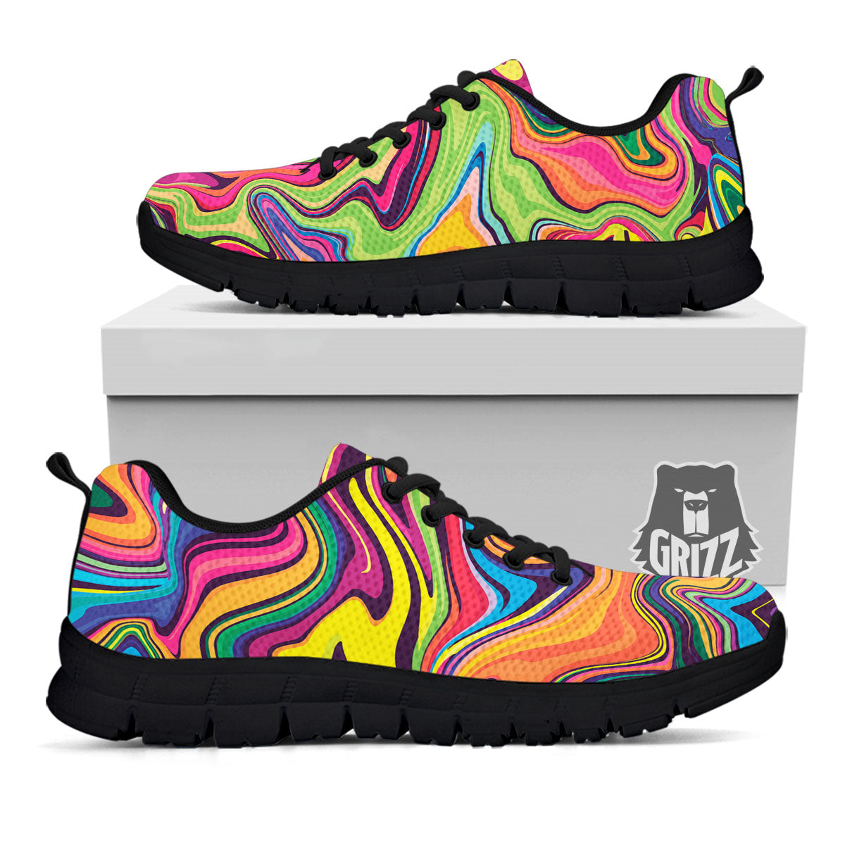 Colorful Psychedelic Print Black Sneaker-grizzshop