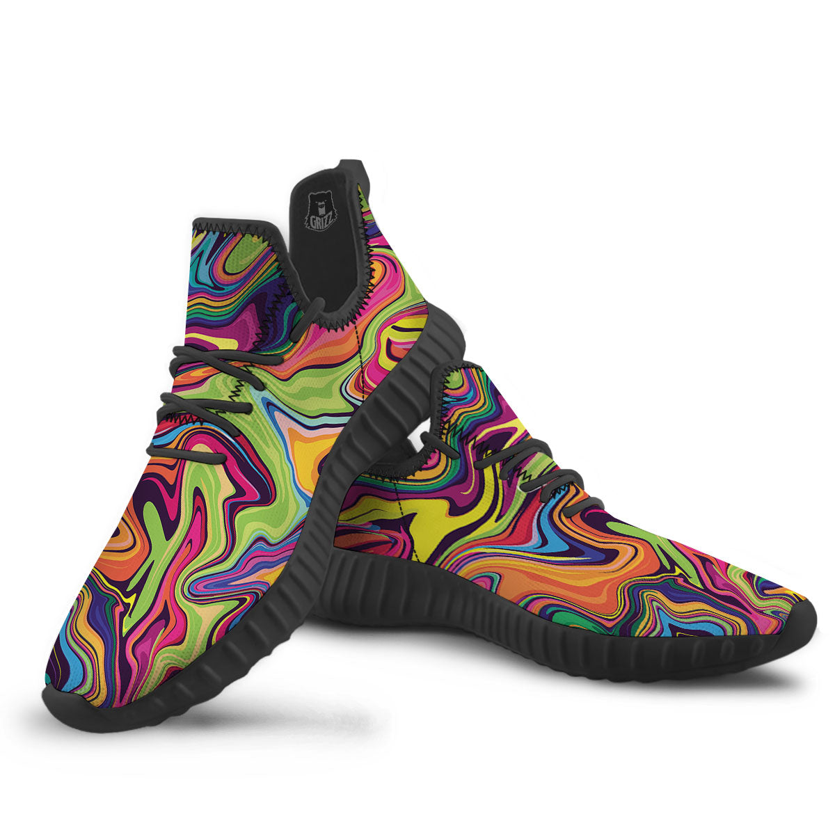 Colorful Psychedelic Print Black Walking Shoes-grizzshop