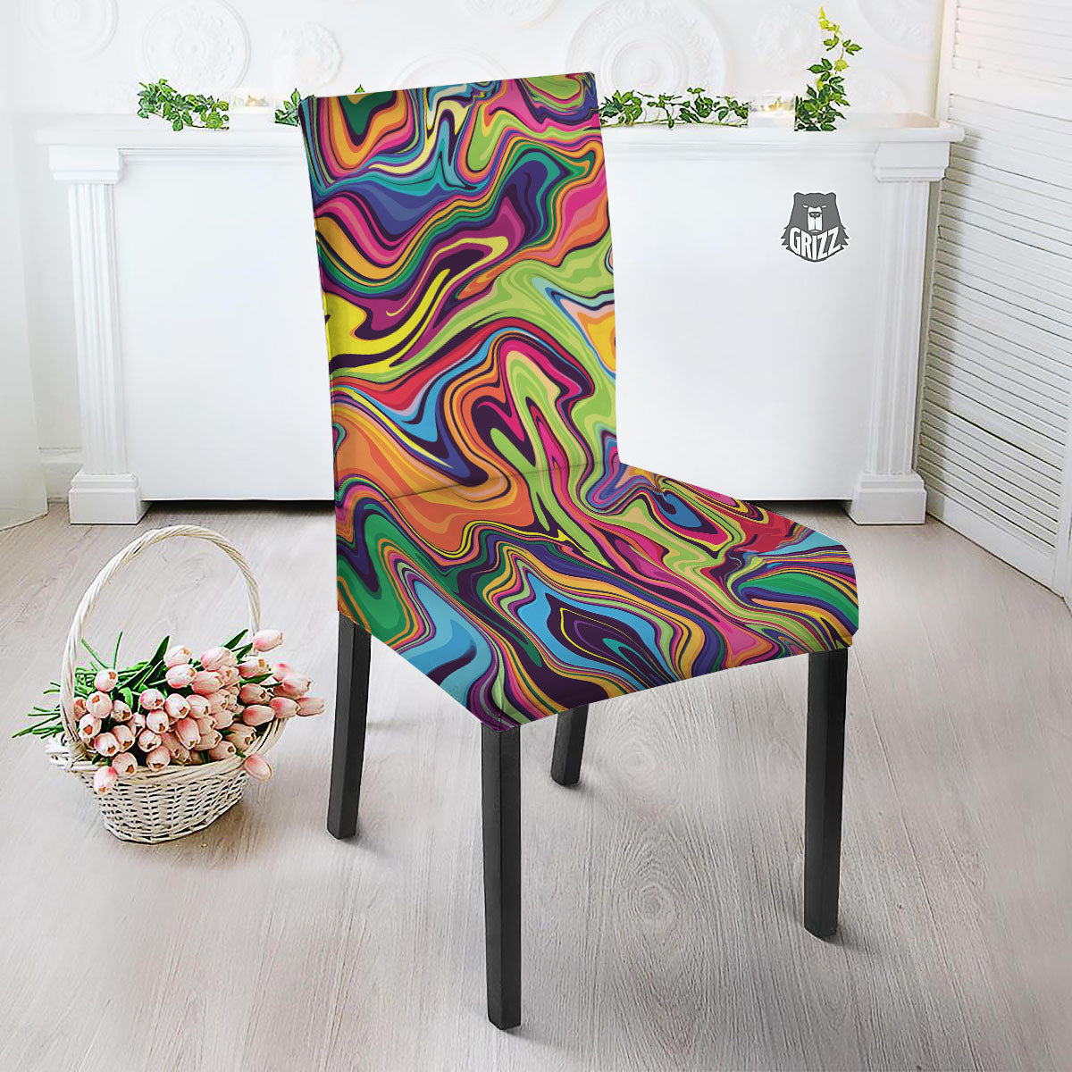 Colorful Psychedelic Print Dining Chair Slipcover-grizzshop