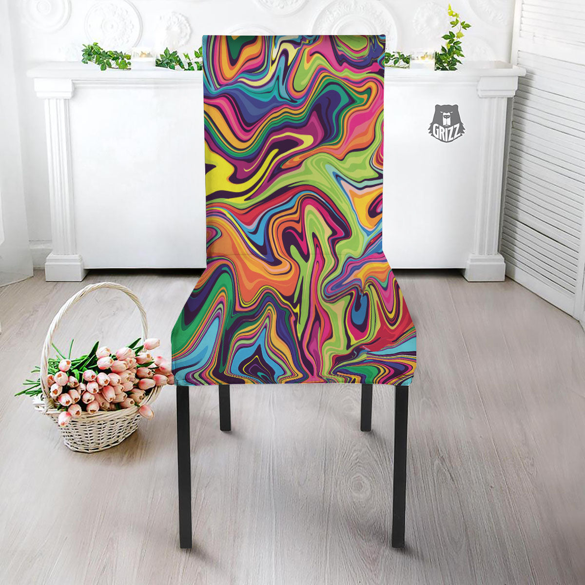 Colorful Psychedelic Print Dining Chair Slipcover-grizzshop