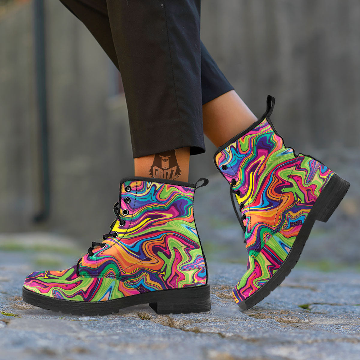 Colorful Psychedelic Print Leather Boots-grizzshop