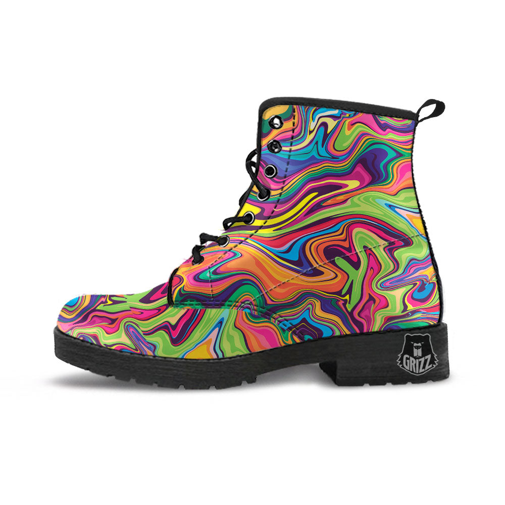 Colorful Psychedelic Print Leather Boots-grizzshop