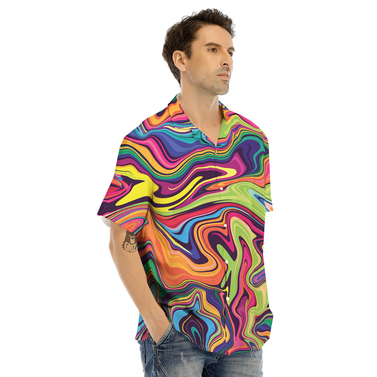 Colorful Psychedelic Print Men's Hawaiian Shirt-grizzshop