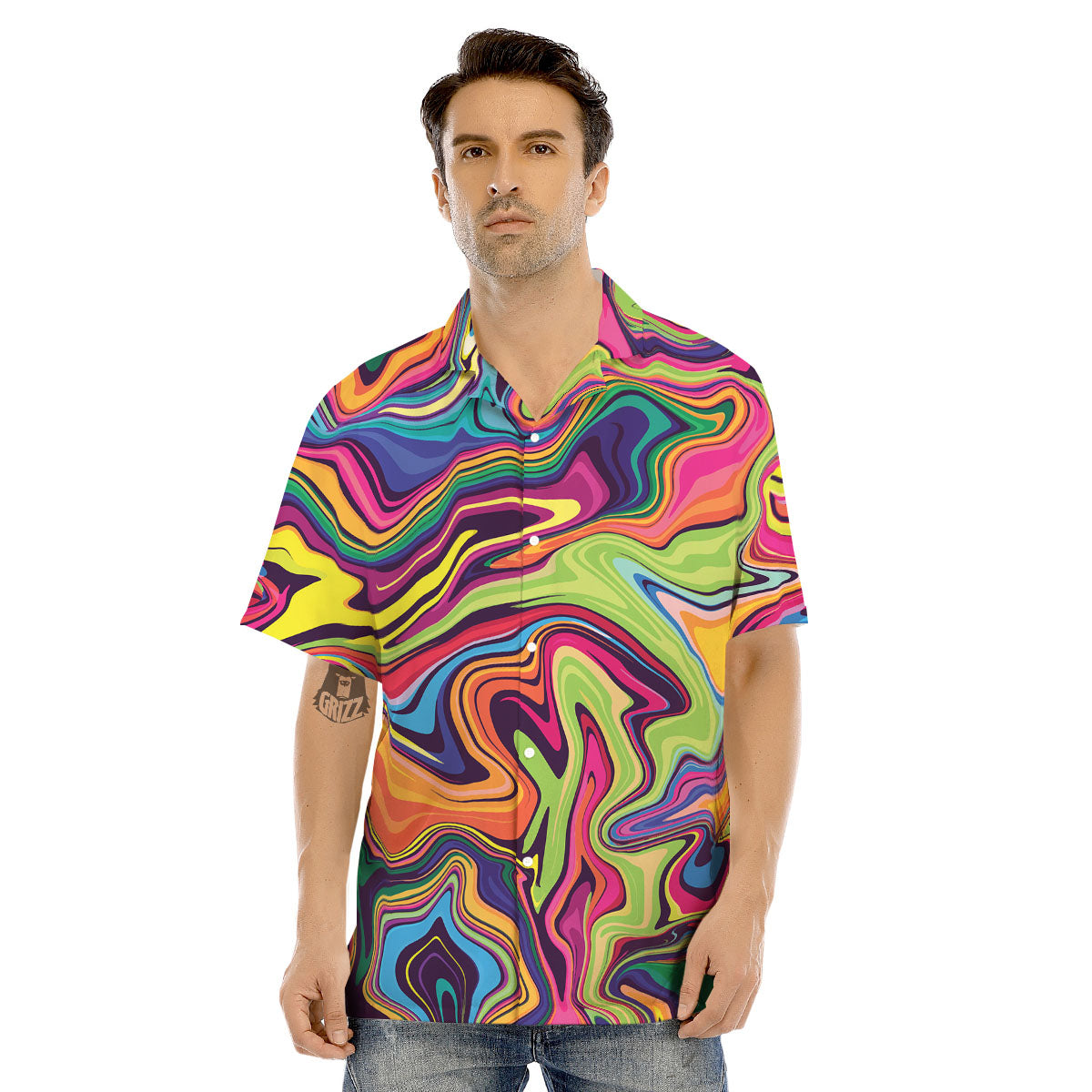 Colorful Psychedelic Print Men's Hawaiian Shirt-grizzshop