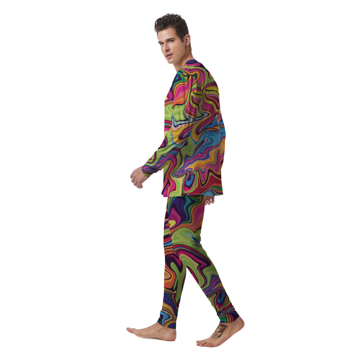 Colorful Psychedelic Print Men's Pajamas-grizzshop