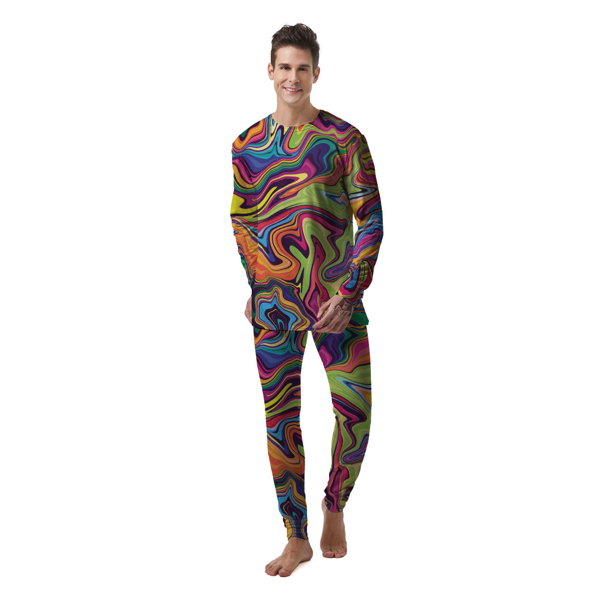 Colorful Psychedelic Print Men's Pajamas-grizzshop