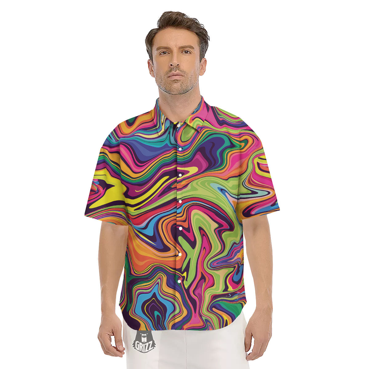 Colorful Psychedelic Print Men's Short Sleeve Shirts-grizzshop