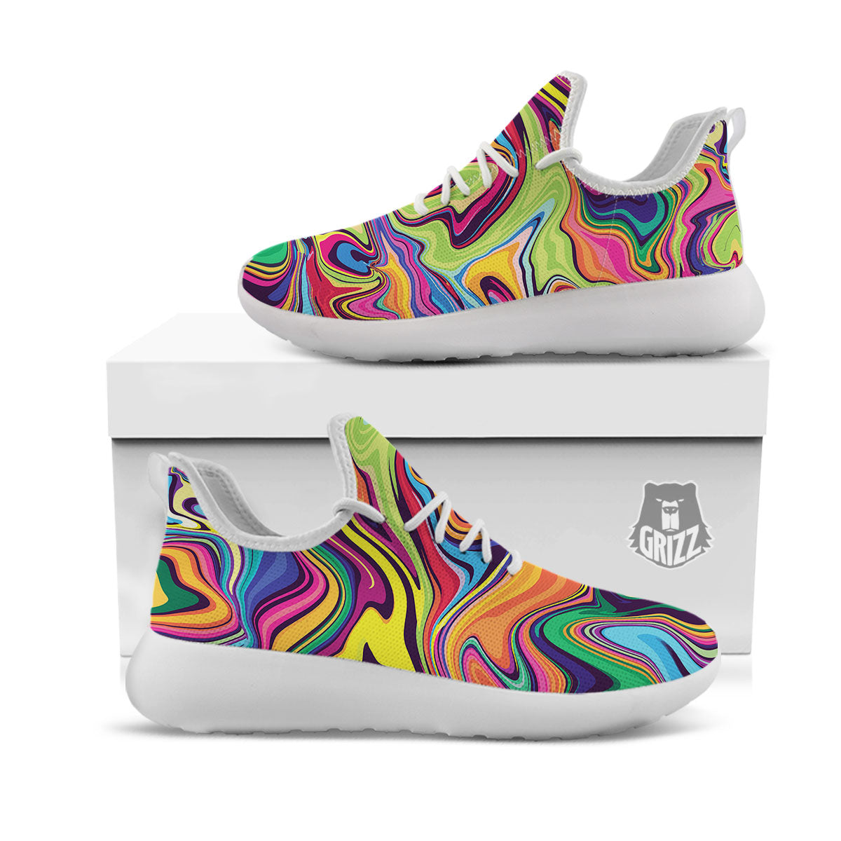 Colorful Psychedelic Print White Athletic Shoes-grizzshop