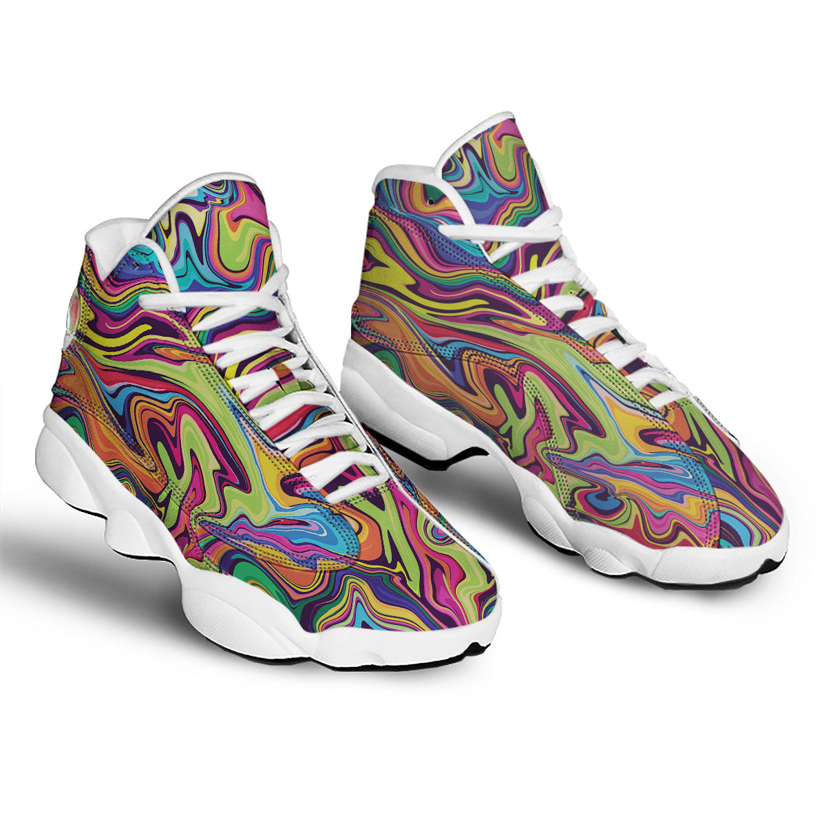 Colorful Psychedelic Print White Basketball Shoes-grizzshop