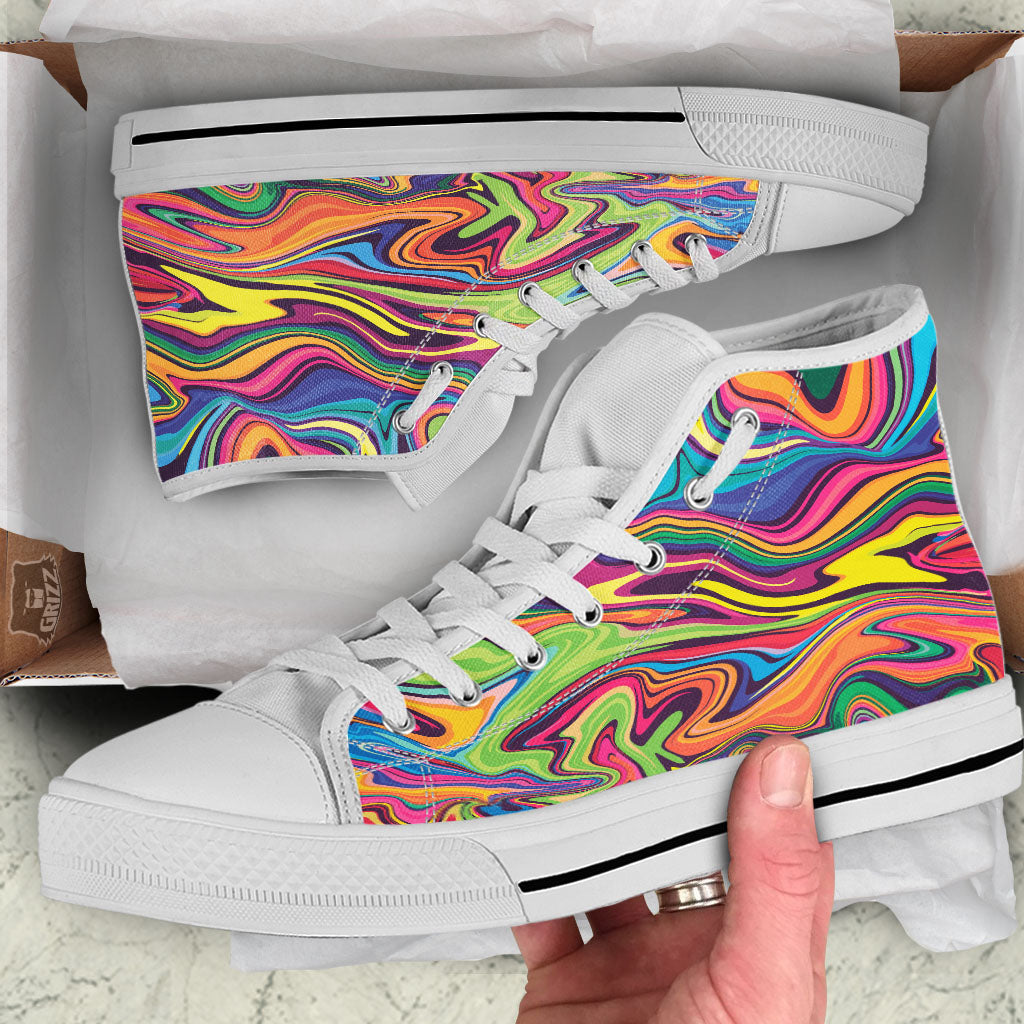Colorful Psychedelic Print White High Top Shoes-grizzshop