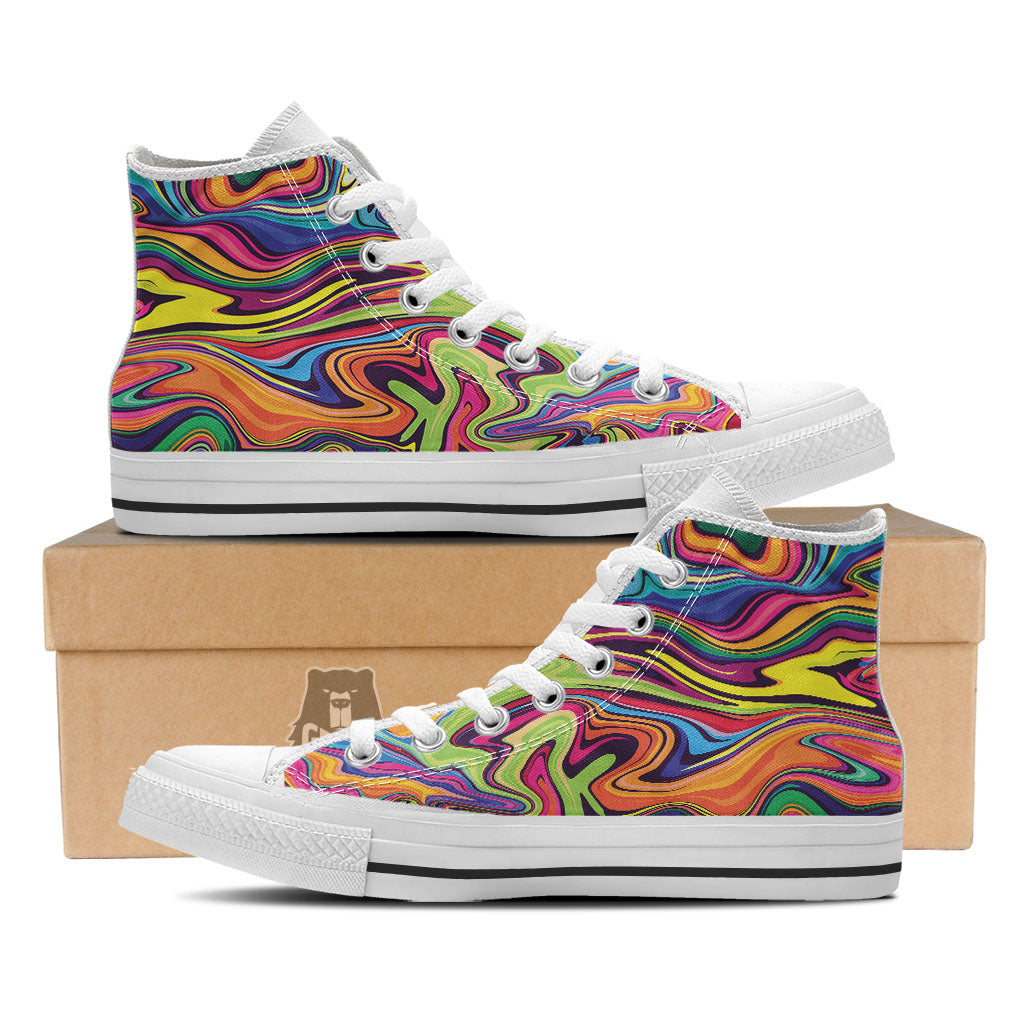 Colorful Psychedelic Print White High Top Shoes-grizzshop