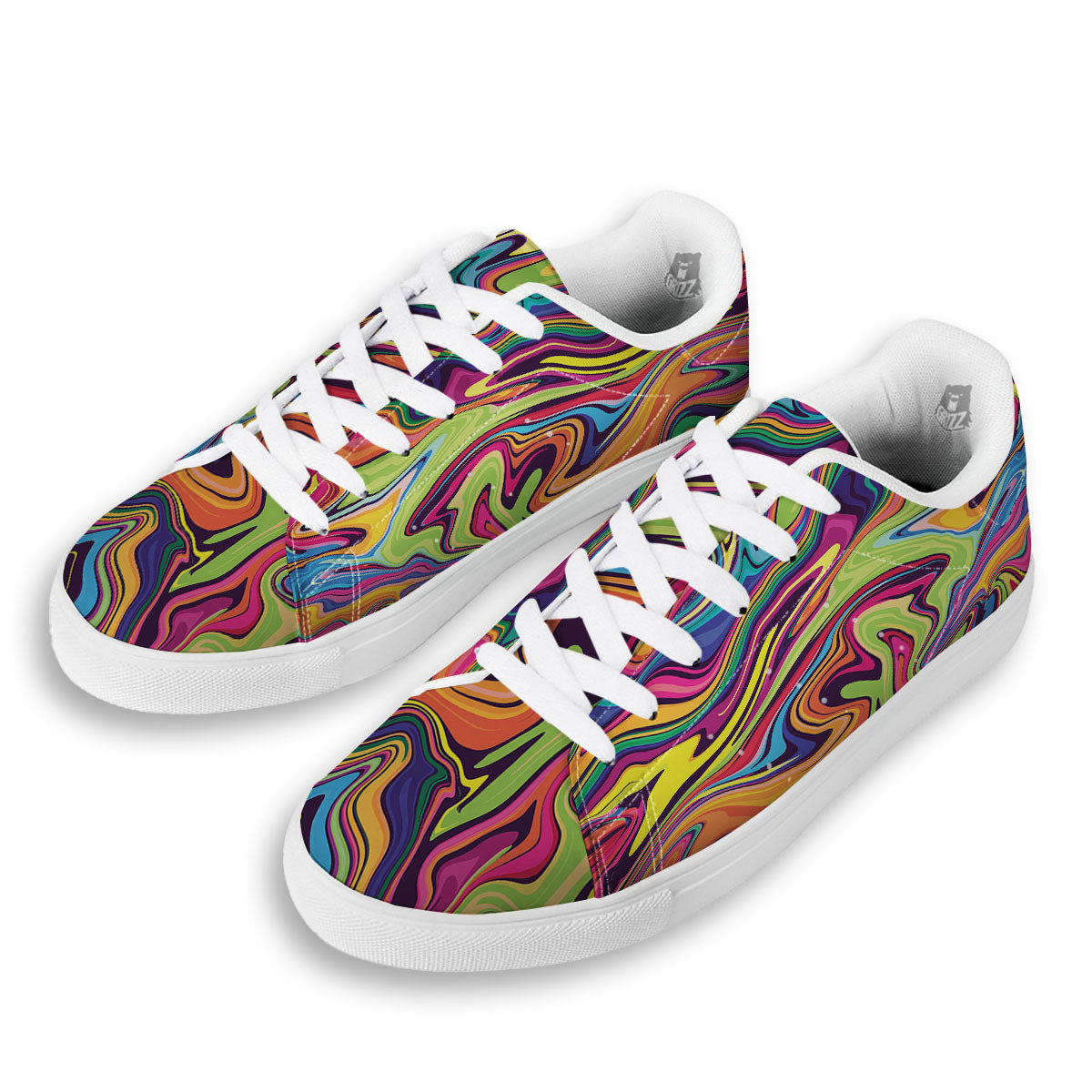 Colorful Psychedelic Print White Low Top Sneakers-grizzshop
