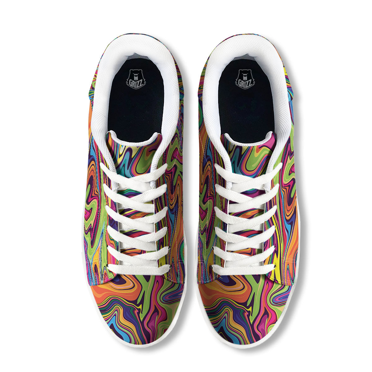 Colorful Psychedelic Print White Low Top Sneakers-grizzshop