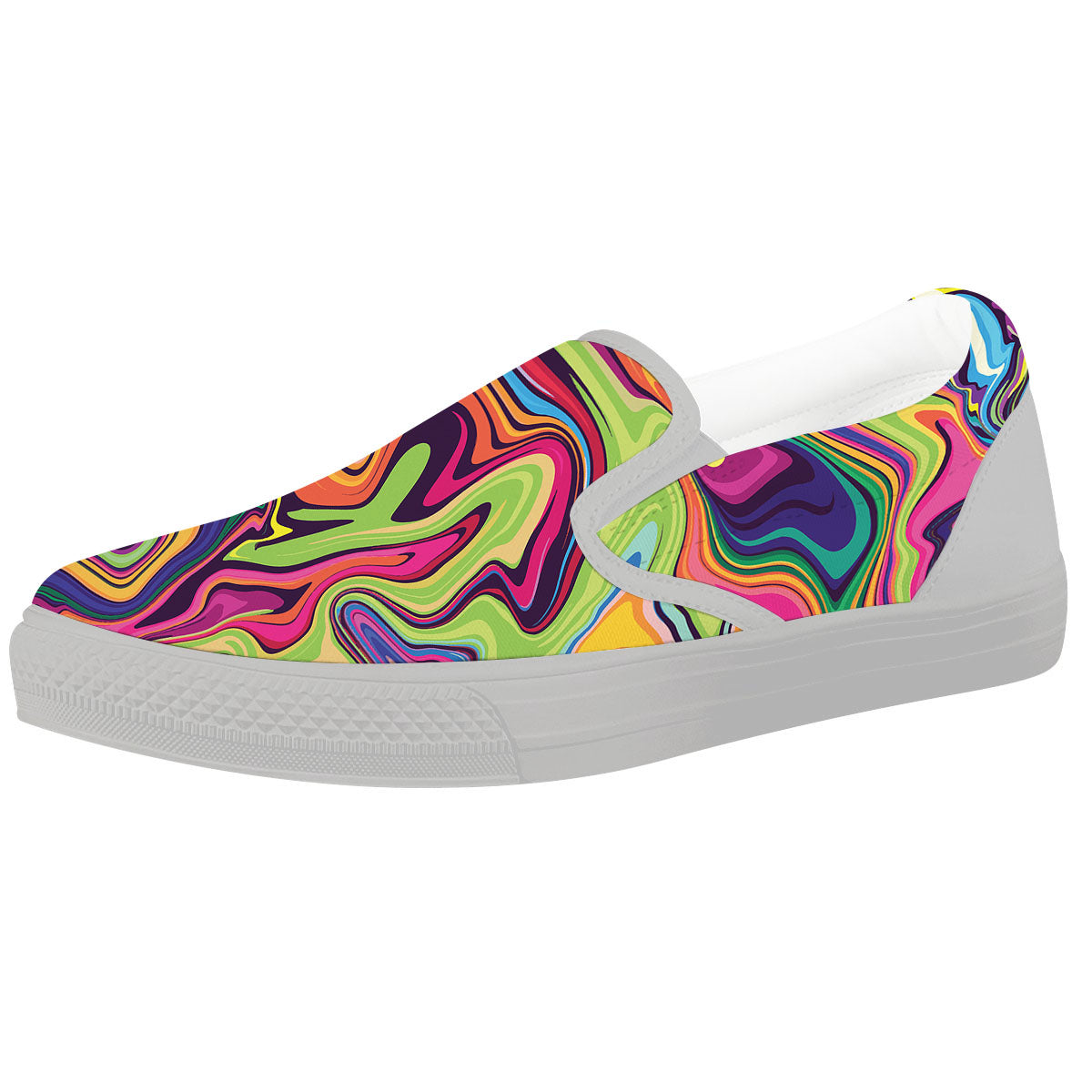 Colorful Psychedelic Print White Slip On Shoes-grizzshop