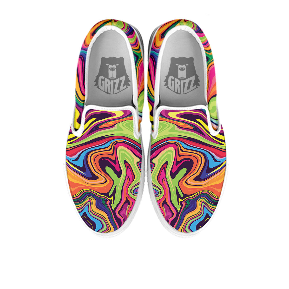 Colorful Psychedelic Print White Slip On Shoes-grizzshop