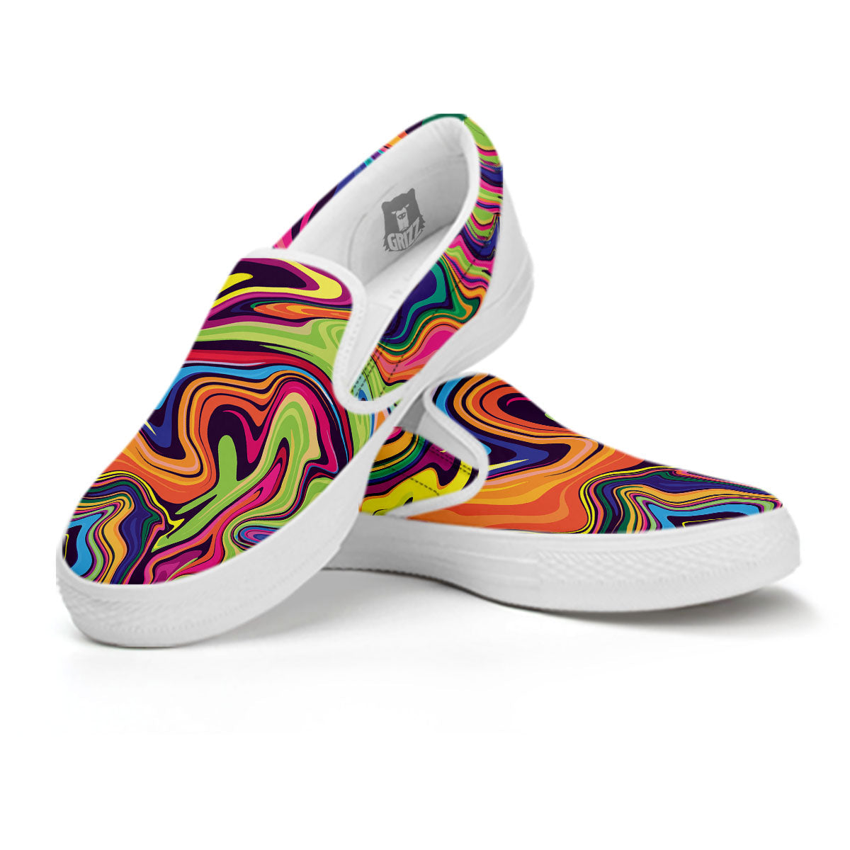 Colorful Psychedelic Print White Slip On Shoes-grizzshop