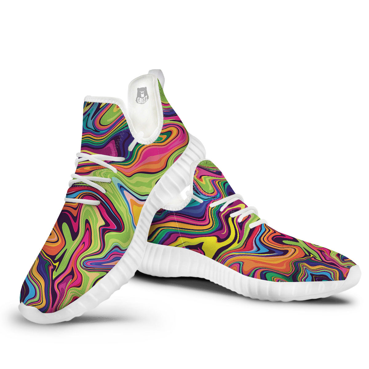 Colorful Psychedelic Print White Walking Shoes-grizzshop