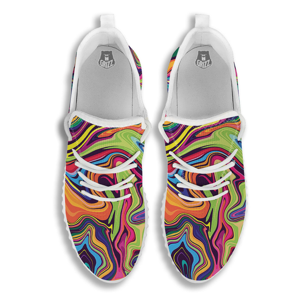 Colorful Psychedelic Print White Walking Shoes-grizzshop