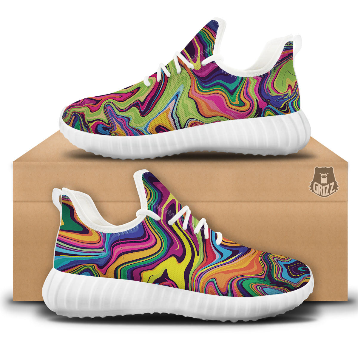 Colorful Psychedelic Print White Walking Shoes-grizzshop