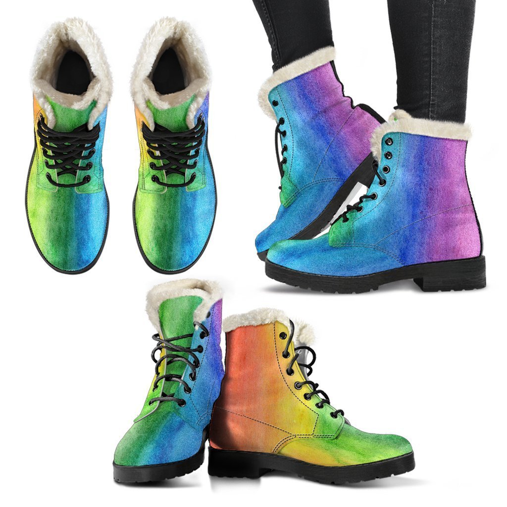Colorful Rainbow Pattern Print Comfy Winter Boots-grizzshop