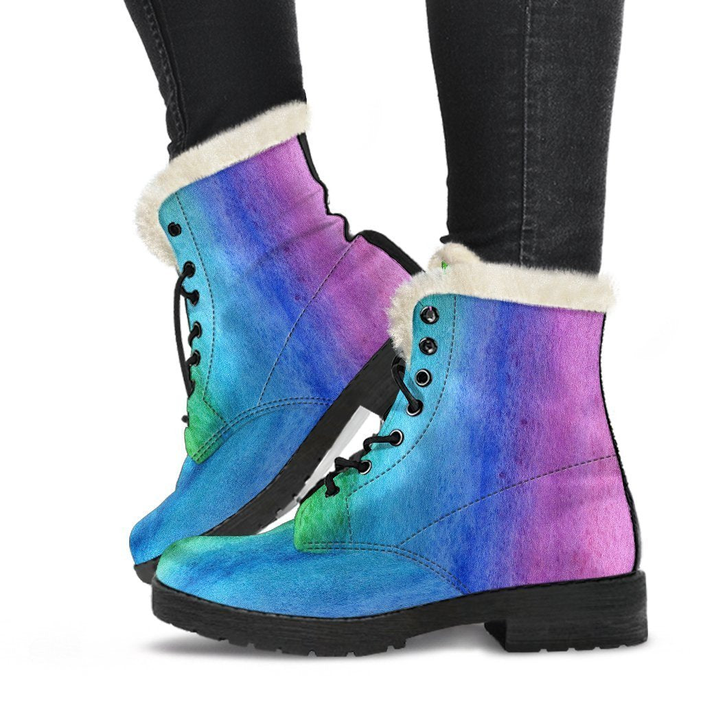 Colorful Rainbow Pattern Print Comfy Winter Boots-grizzshop