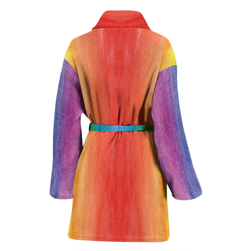 Colorful Rainbow Pattern Print Women Long Robe-grizzshop