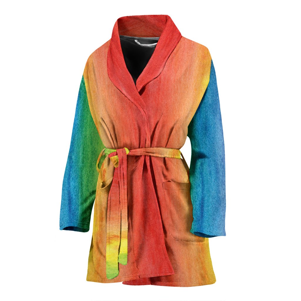 Colorful Rainbow Pattern Print Women Long Robe-grizzshop