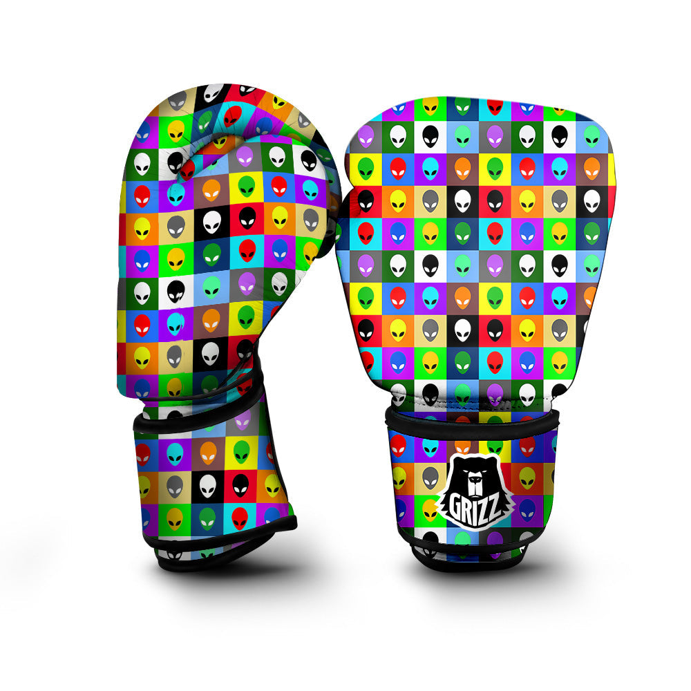Colorful Retro Aliens Face Print Pattern Boxing Gloves-grizzshop