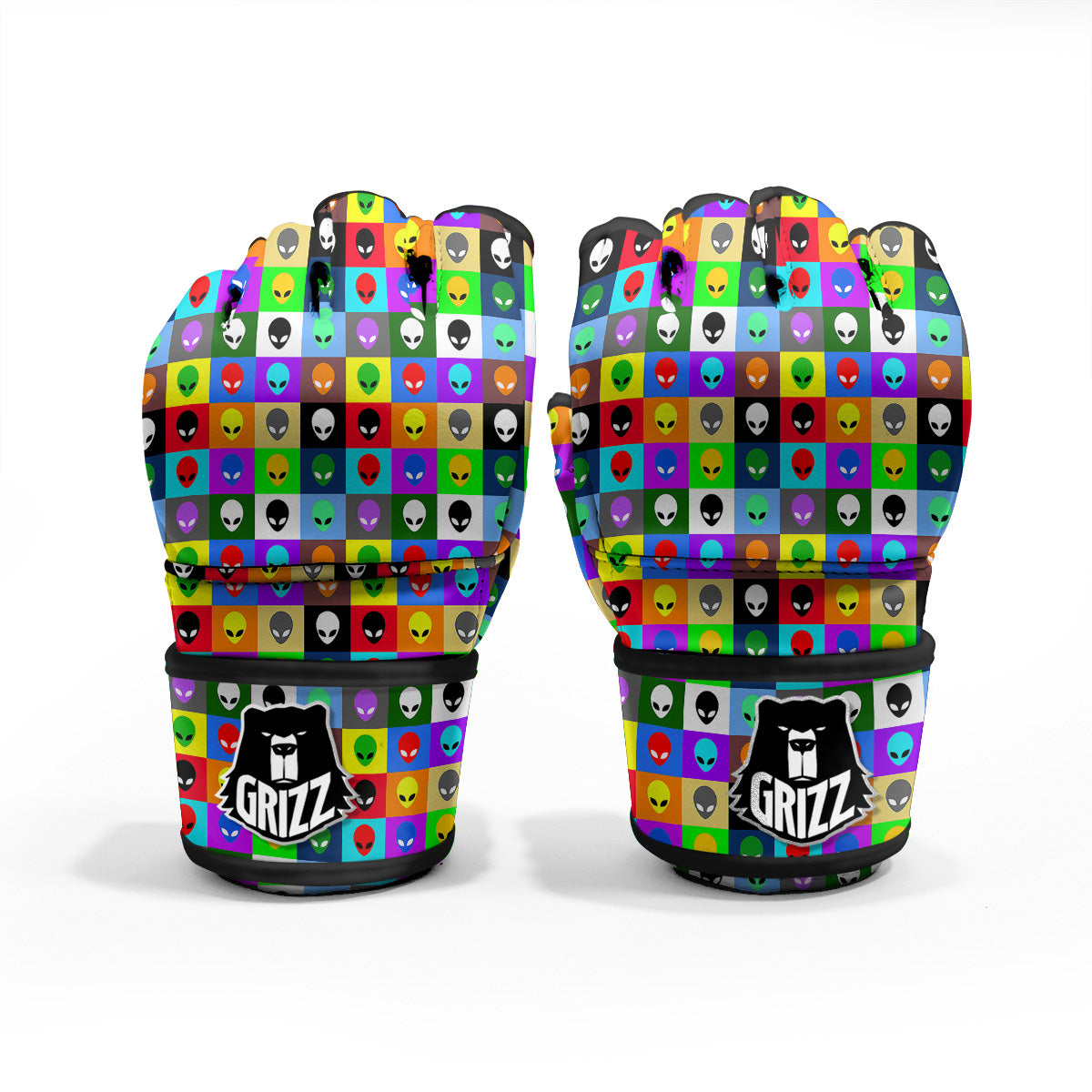 Colorful Retro Aliens Face Print Pattern MMA Gloves-grizzshop