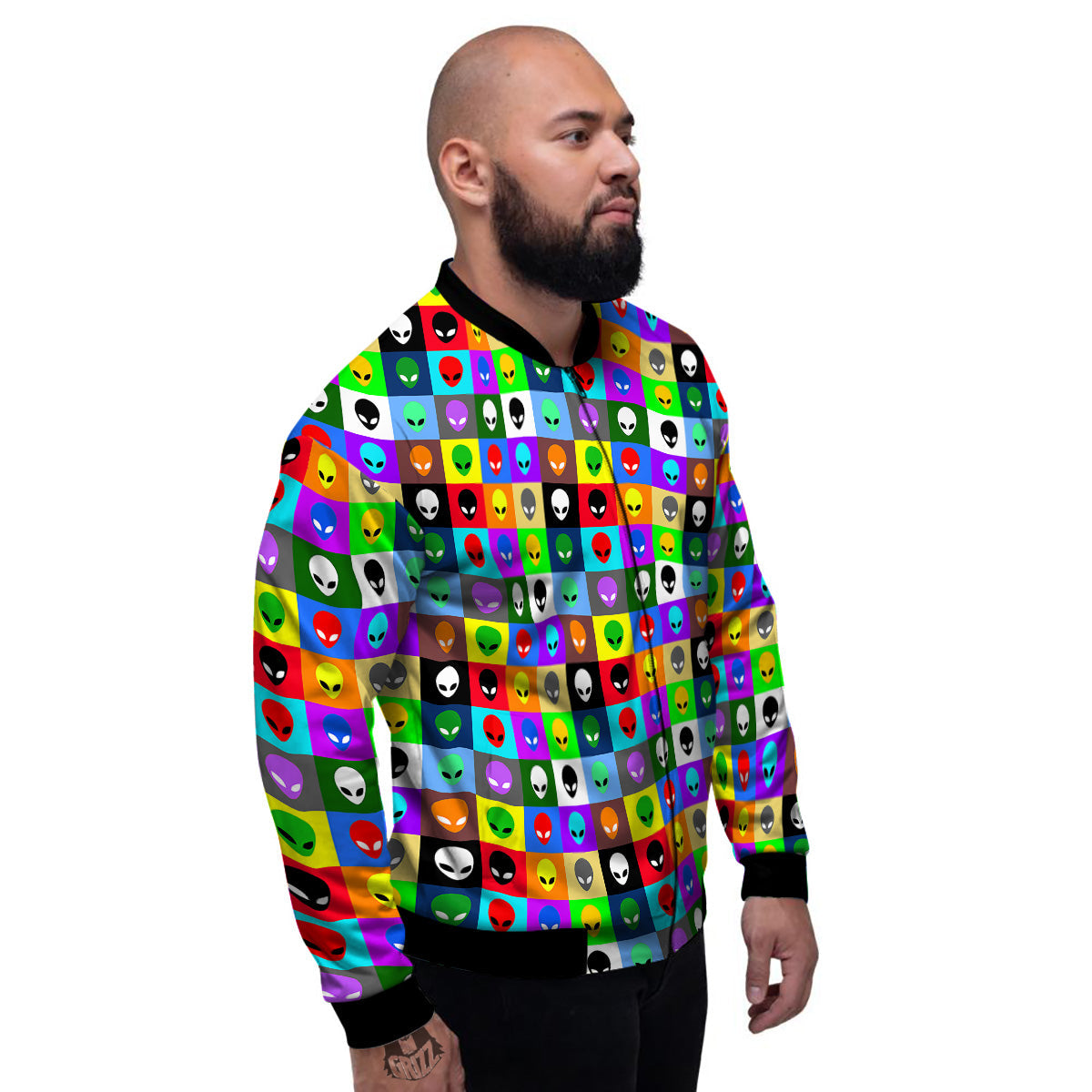 Colorful Retro Aliens Face Print Pattern Men's Bomber Jacket-grizzshop