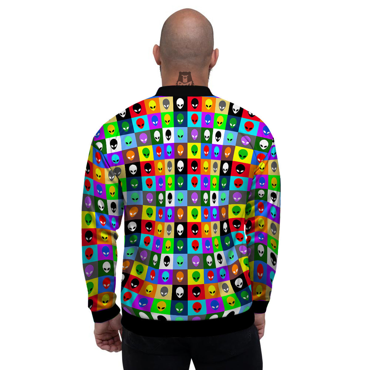 Colorful Retro Aliens Face Print Pattern Men's Bomber Jacket-grizzshop
